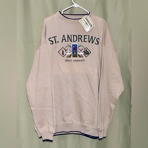 Vintage DANAGGERS Cream St Andrew’s Great Fairways Golf Sweatshirt Men’s XXL NWT
